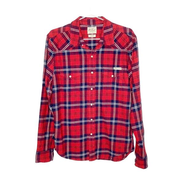Lucky Brand Distinctive Western Red & Navy Plaid Button Down Shirt Unisex Smalld - Picture 1 of 5